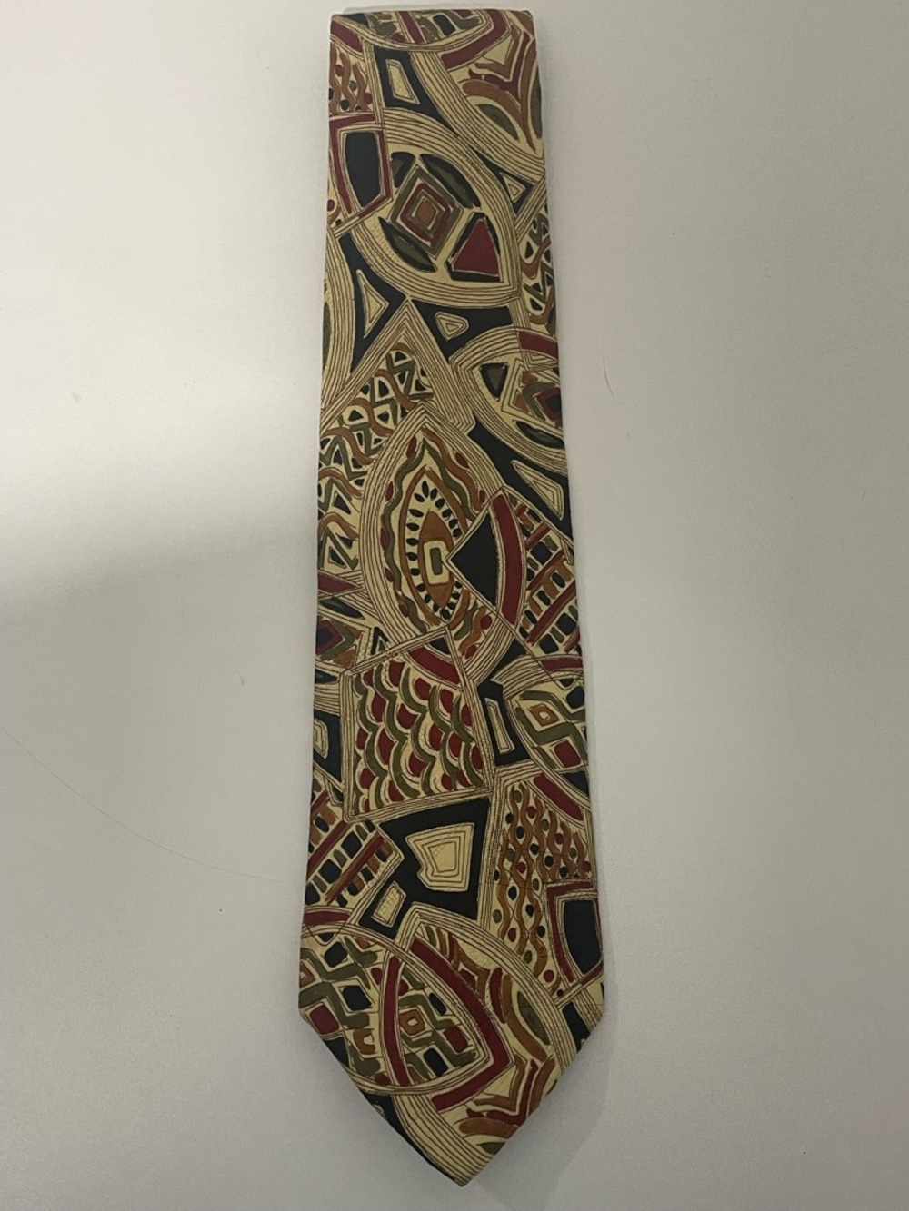 Vtg BURBERRY LONDON Jacquard Silk Tie  Abstract Geometric  Hand Made USA